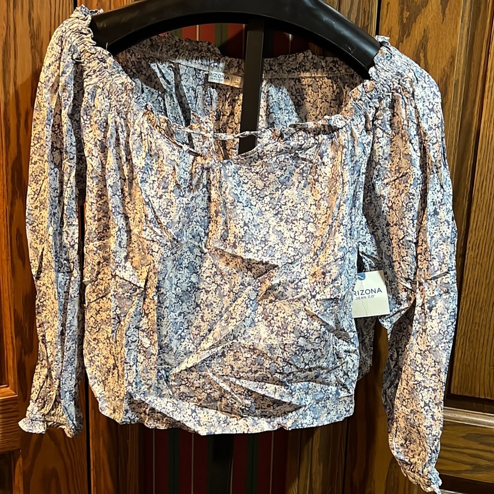 Blue floral crop length shirt
